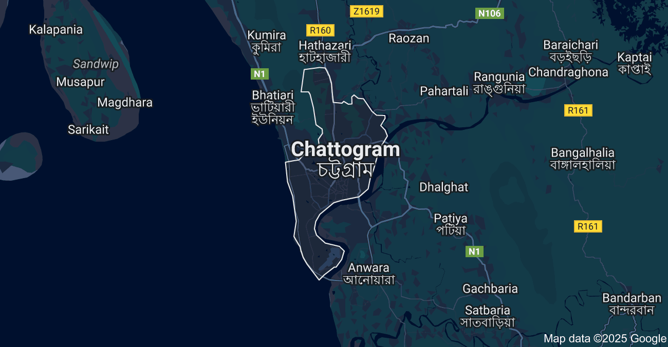 চট্টগ্রাম জেলার মানচিত্র , চট্টগ্রাম জেলার অবস্থান ও আয়তন